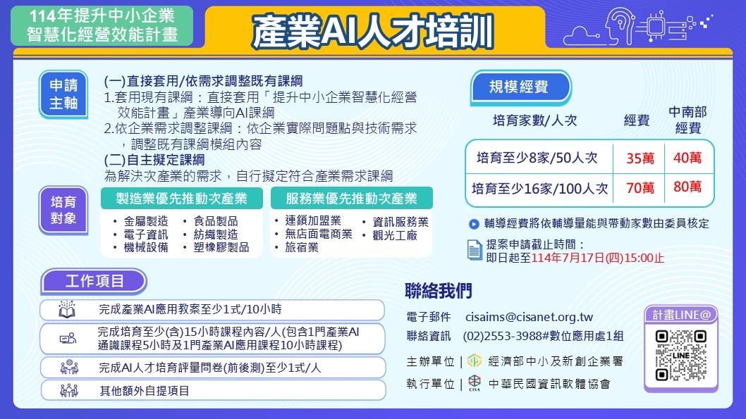產業AI人才培訓申請公告
