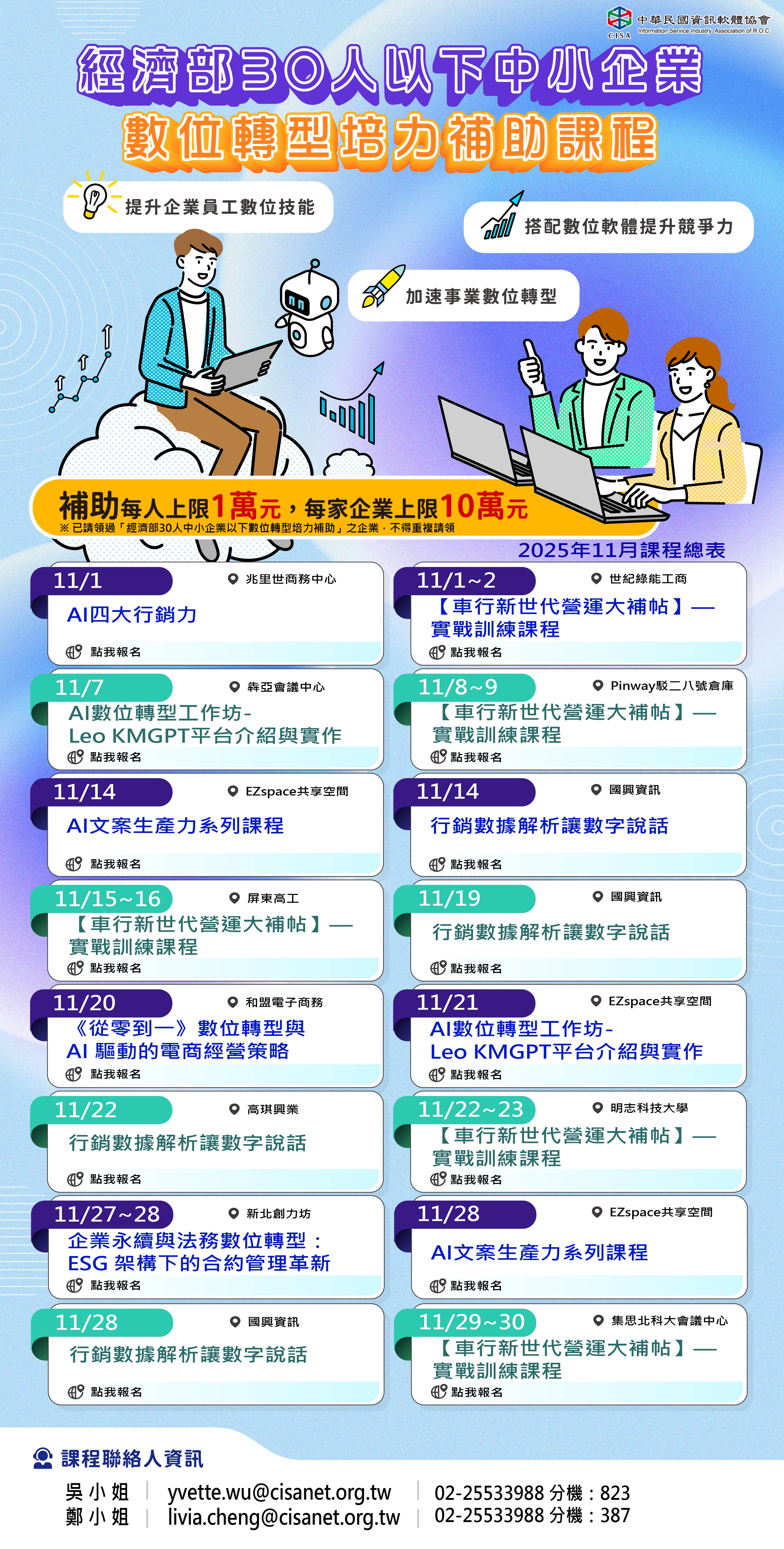 【11月課程總覽】經濟部30人以下中小企業數位轉型培力補助課程