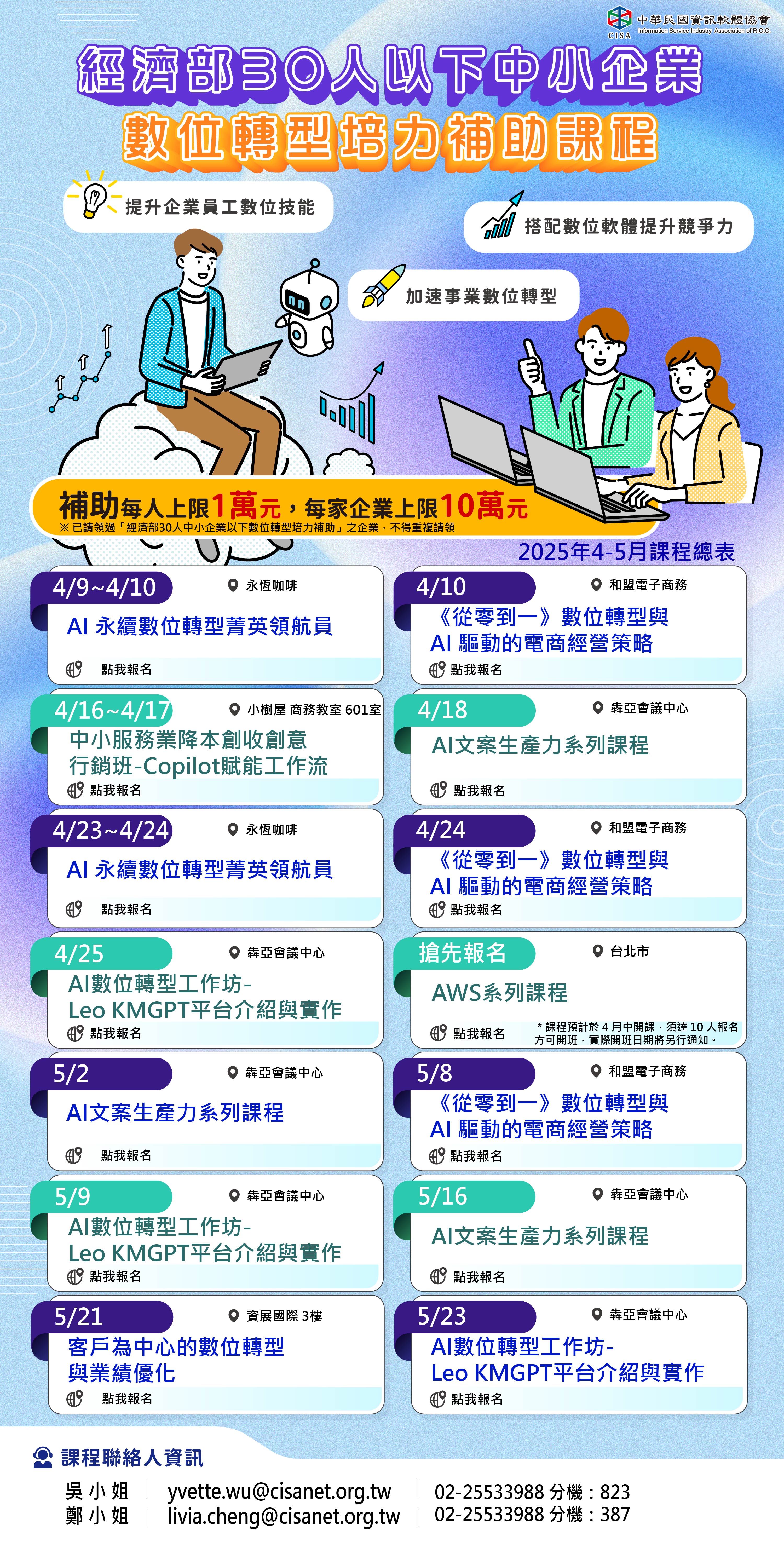 【4-5月課程總覽】經濟部30人以下中小企業數位轉型培力補助課程