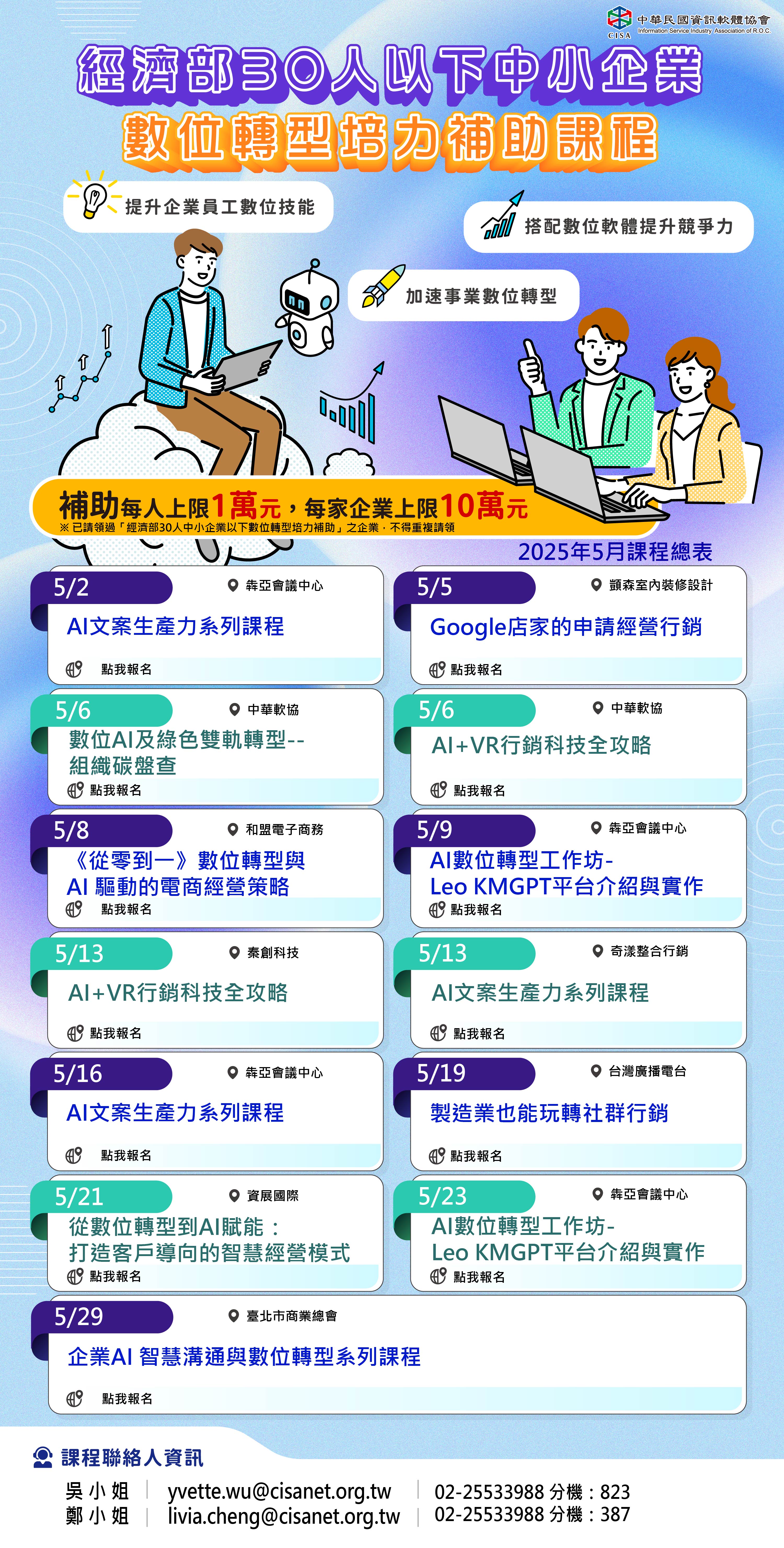 【5月課程總覽】經濟部30人以下中小企業數位轉型培力補助課程