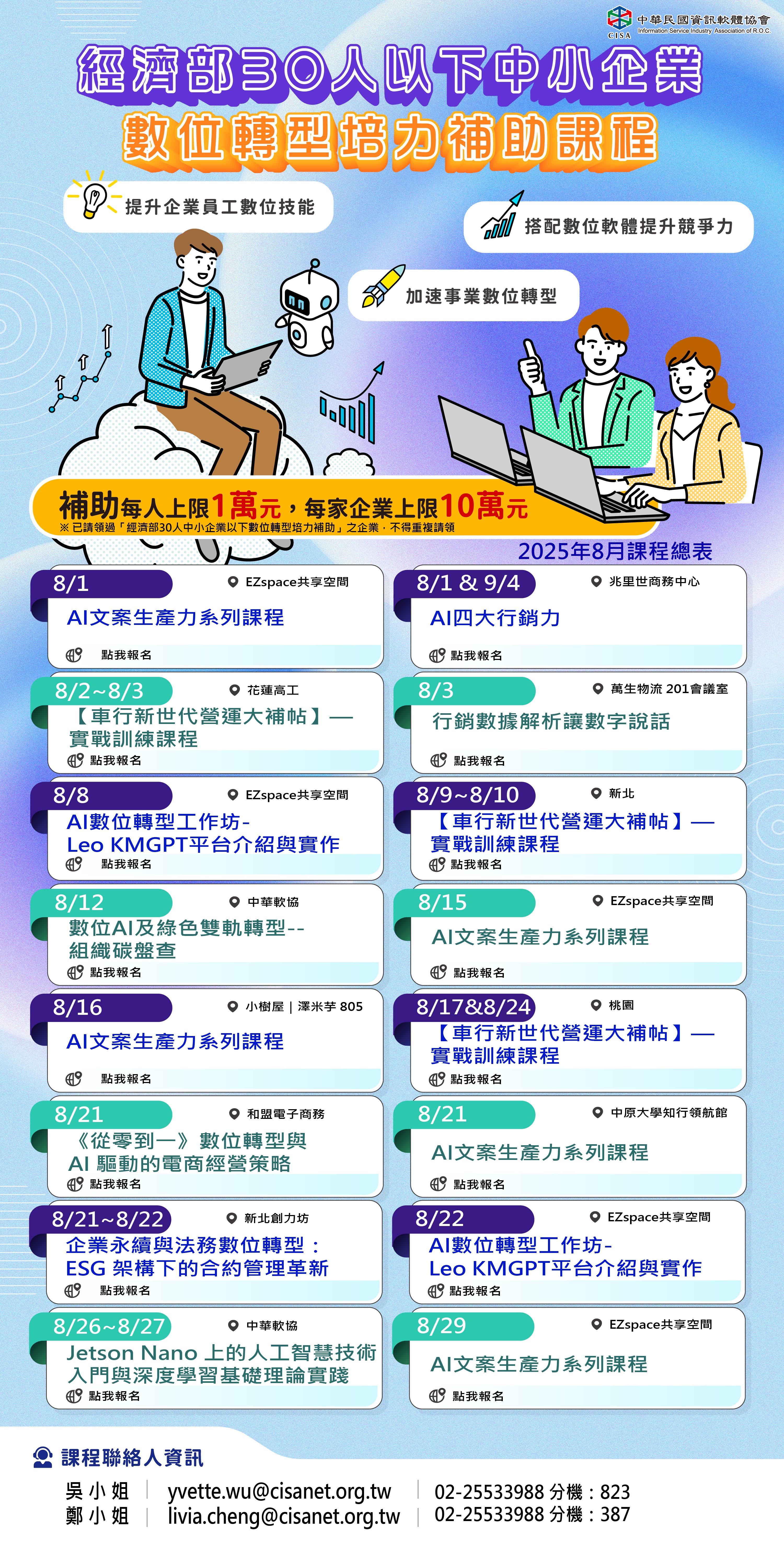 【8月課程總覽】經濟部30人以下中小企業數位轉型培力補助課程